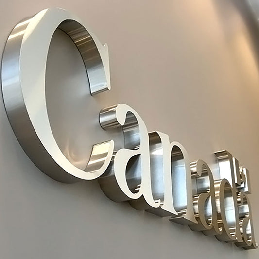 Metal 3D logo Brushed Surface Silver Non Illuminated Channel Letters Indoor Lobby Signage