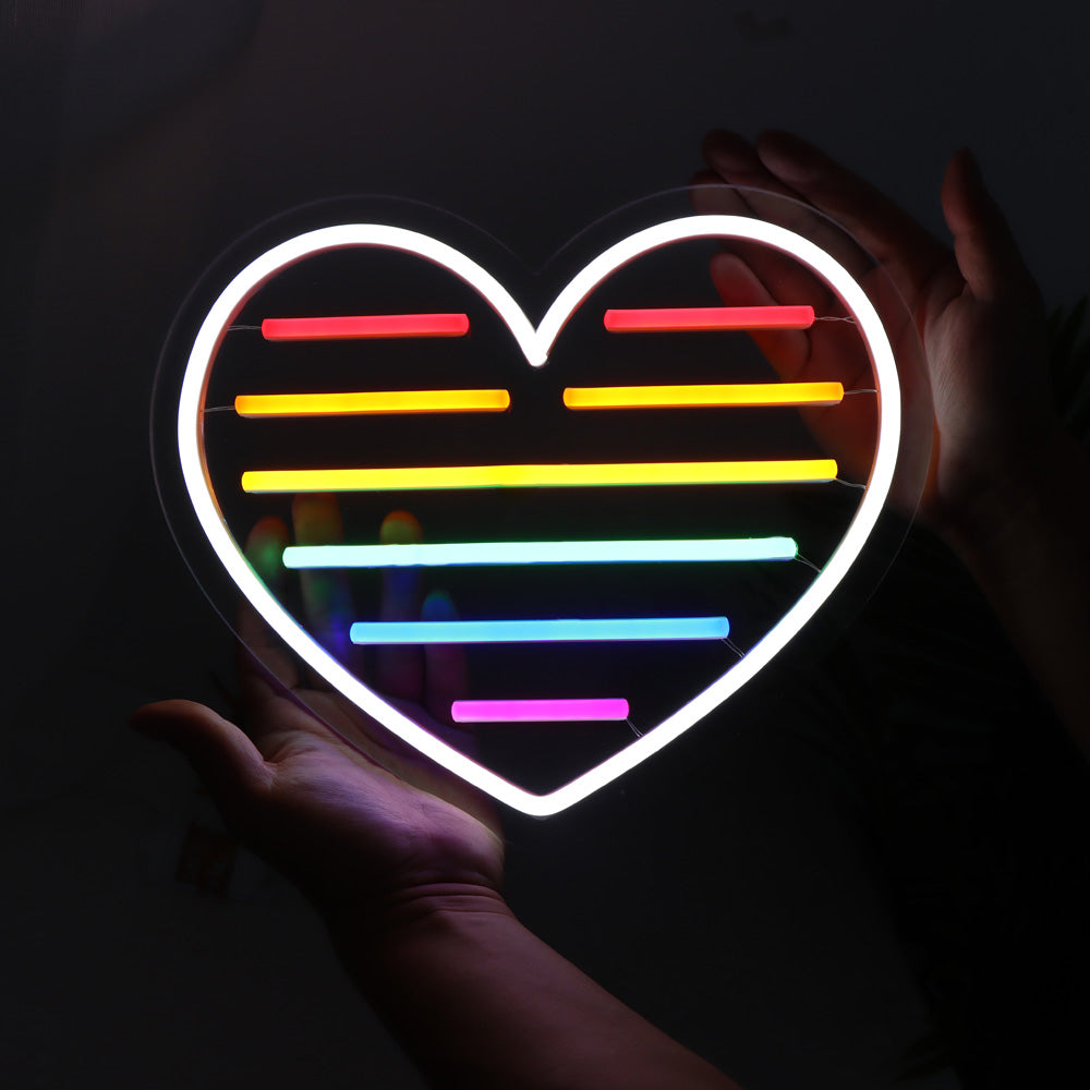 Rainbow heart neon sign, led neon flex sign,neon signs for sale