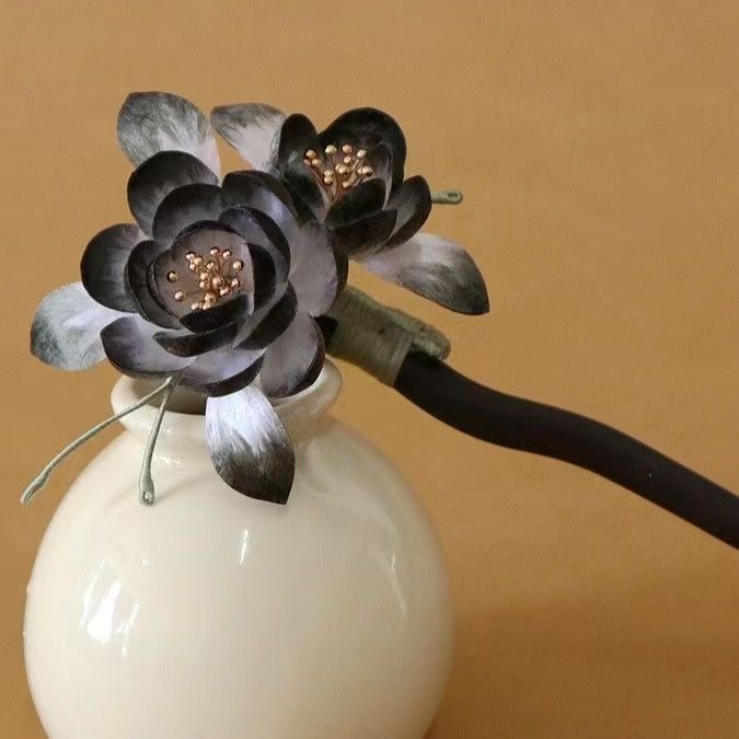 Handcrafted Intangible Cultural Heritage Velvet Flower Sandalwood Hairpin Headpiece Gift for Everyday Hairstyles