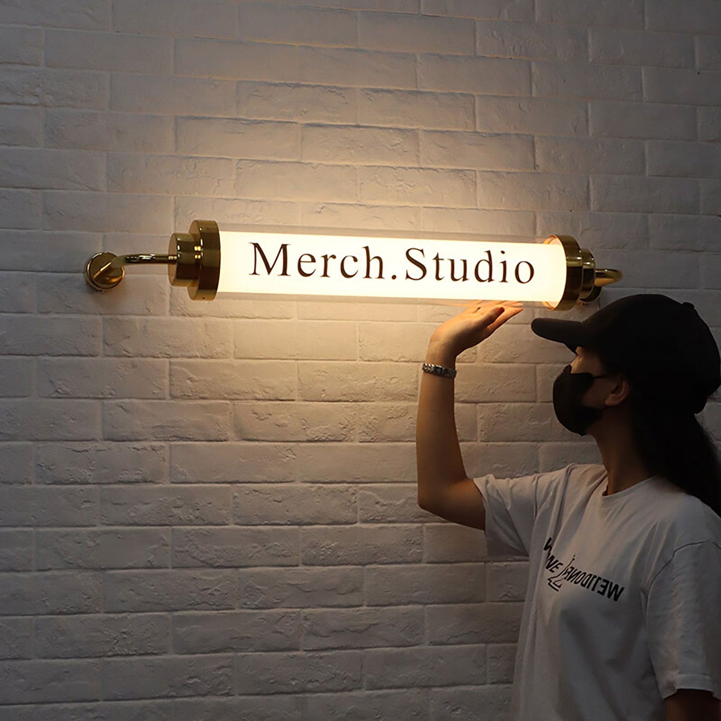 Indoor custom store logo sign round led tube light box sign illuminated coffee shop led sign