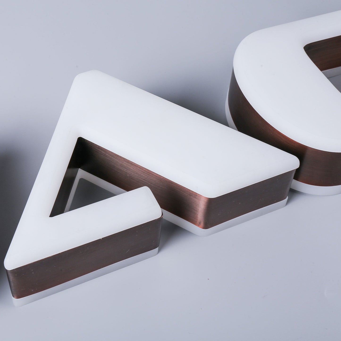 Waterproof led store signage double sided illuminated 3d channel letters sign with copper finish