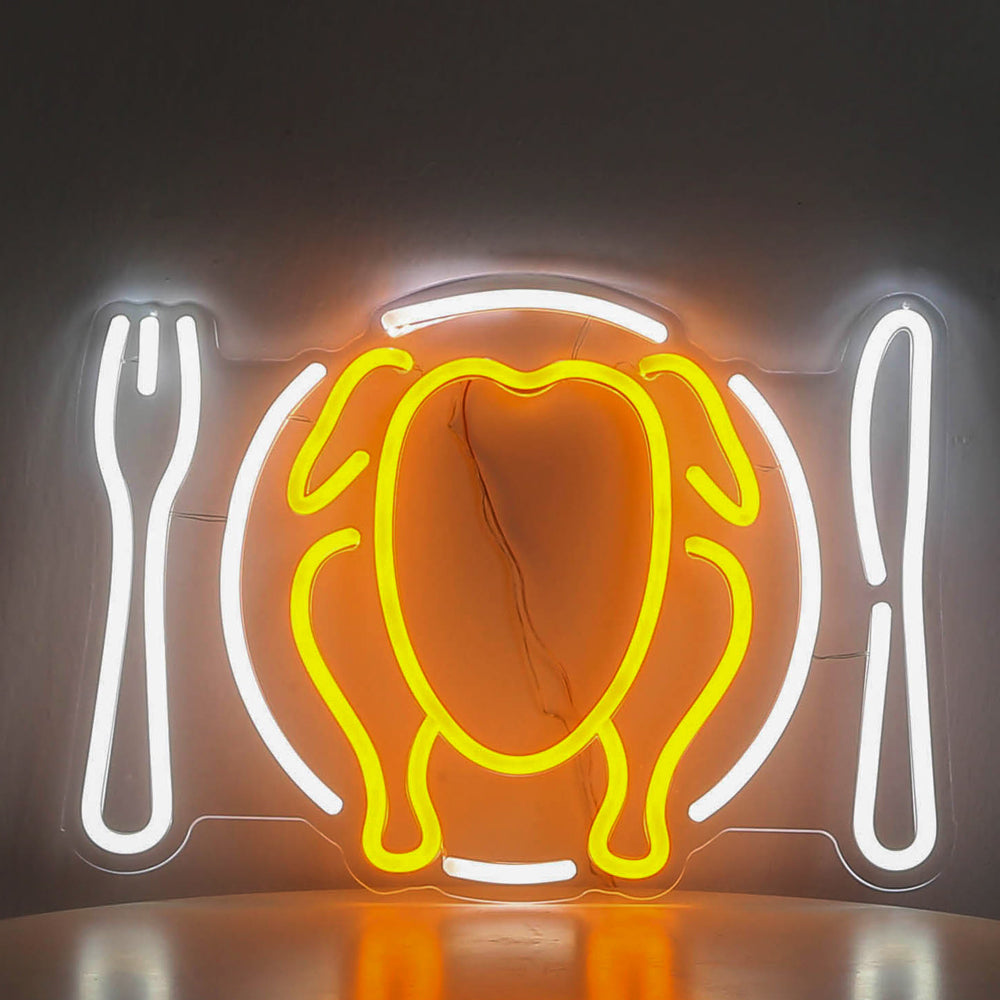 knife fork and roast chicken neon sign, led neon flexible sign board, neon sign for Christmas