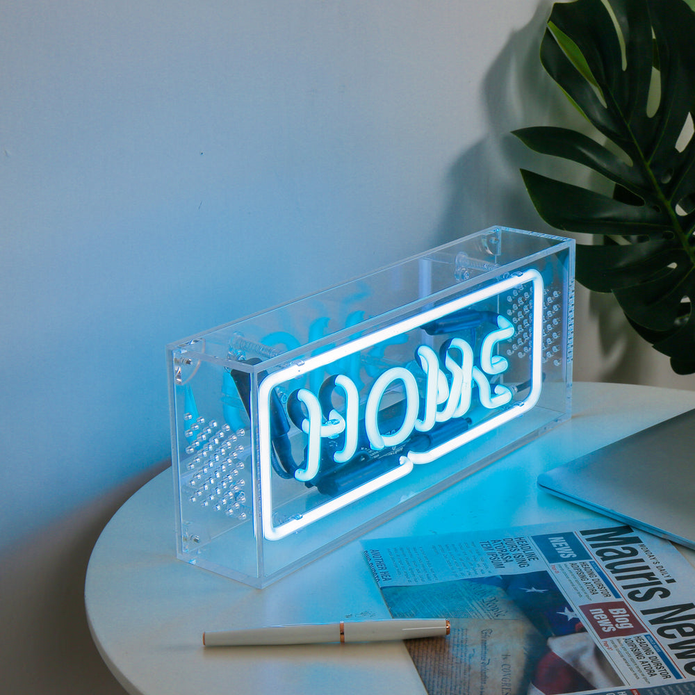 ice blue lighting"HOME" neon sign,home decoration neon sign,glass neon tube sign