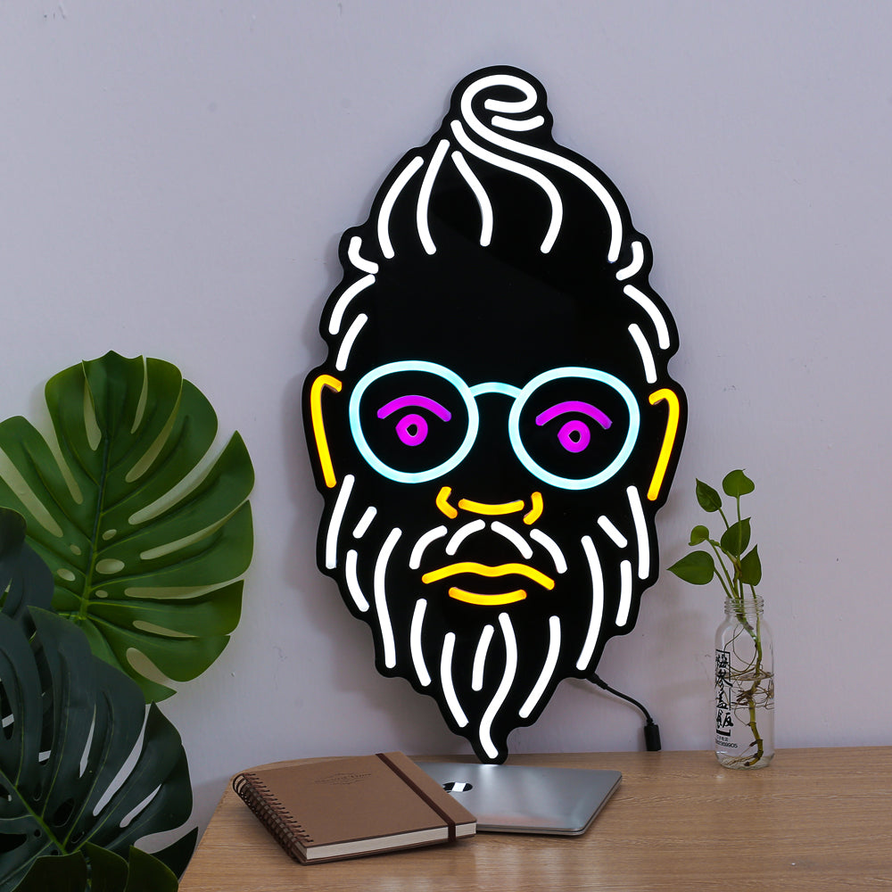 Old man neon sign with black backboard, led flexible neon sign, wall mounted neon sign