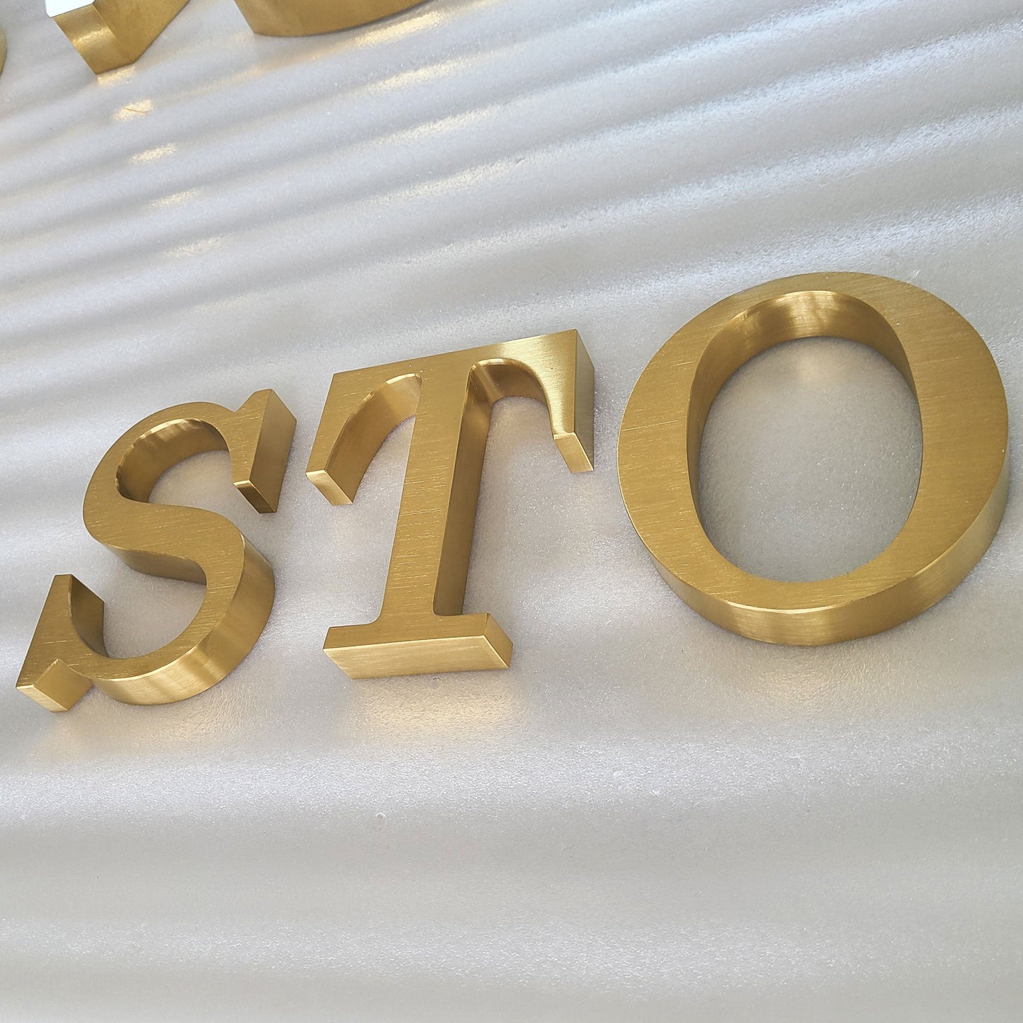 Customized Gold Brushed Stainless Steel Channel Letter Sign Building Wall Metal Business Letter Signages