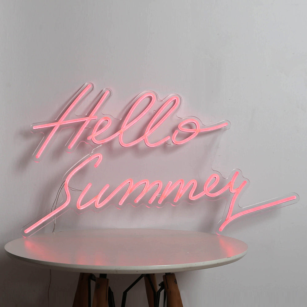 pink "Hello summey" neon sign, led flexible neon sign, wall mounted neon sign