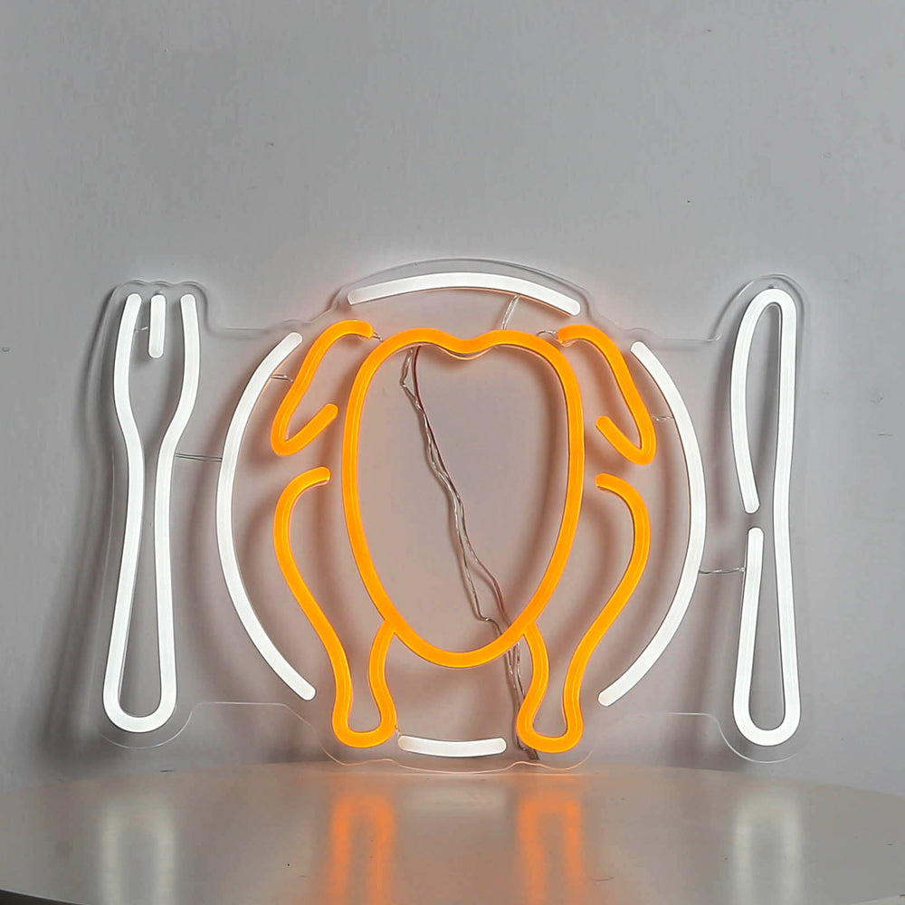 knife fork and roast chicken neon sign, led neon flexible sign board, neon sign for Christmas