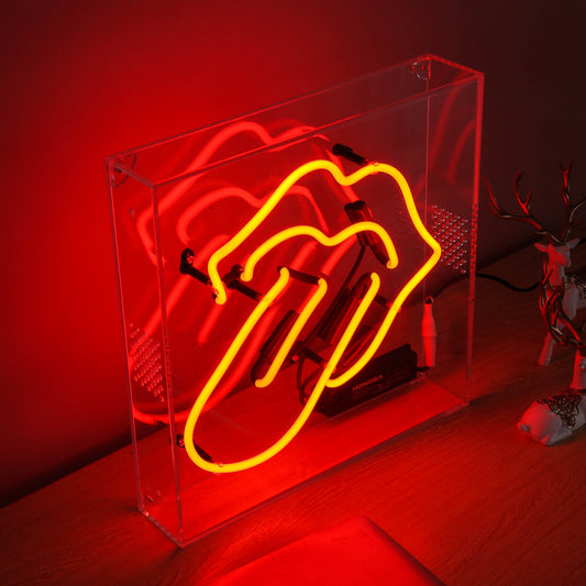 Red neon tongue,neon sign for bar,glass neon tube sign in box