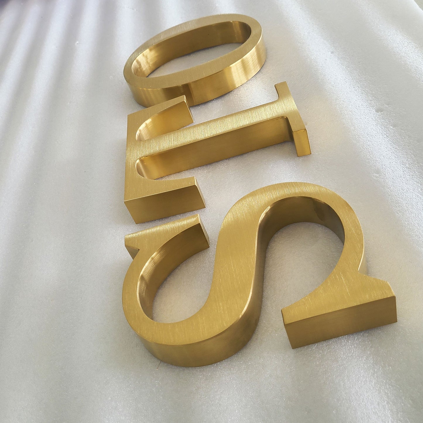 Customized Gold Brushed Stainless Steel Channel Letter Sign Building Wall Metal Business Letter Signages