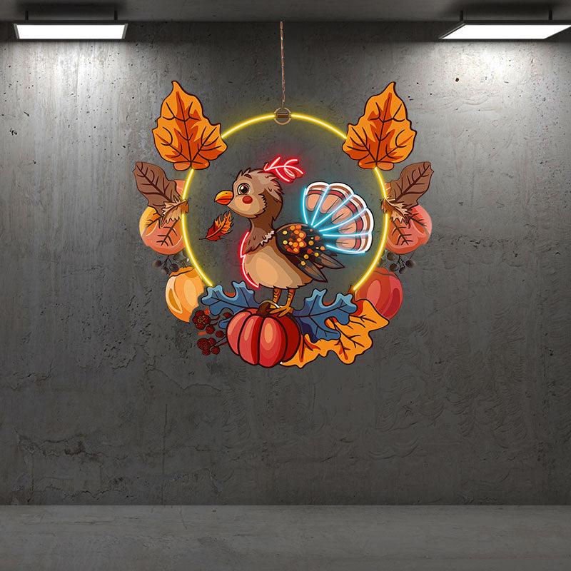 Thanksgiving  neon signs Turkey with Fruit Basket Decoration - The Perfect Combination for Holiday Cheer