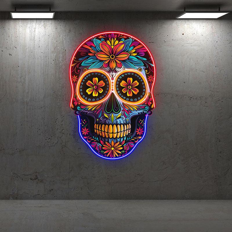 Colorful Floral Smiling Skull: A Vibrant and Whimsical Decor Piece neon signs