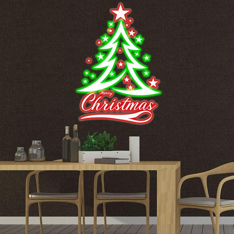 Holiday Cheer neon signs: Sparkling Christmas Tree Decorated with Red and Green Pentagrams