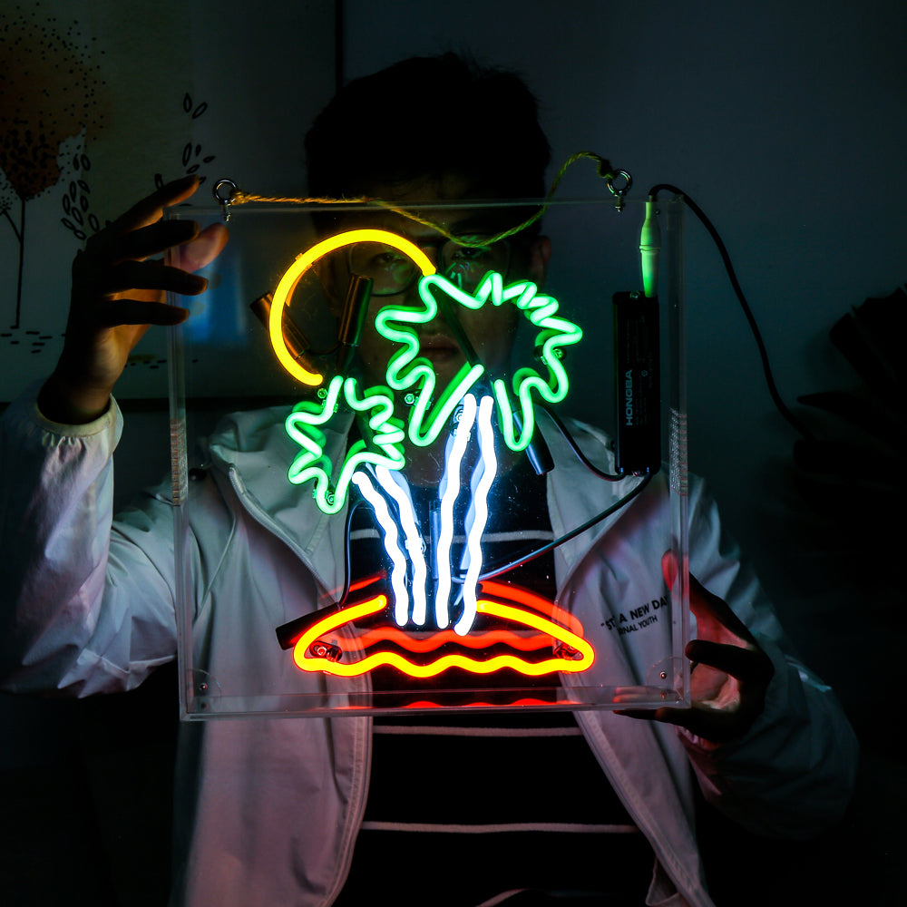palm tree neon sign,home decoration neon sign,glass neon tube sign in box