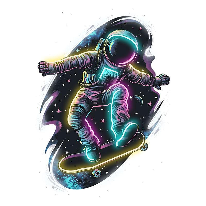 Interstellar Skateboarding neon signs: The Extreme Adventure of an Astronaut Traveling Through the Stars