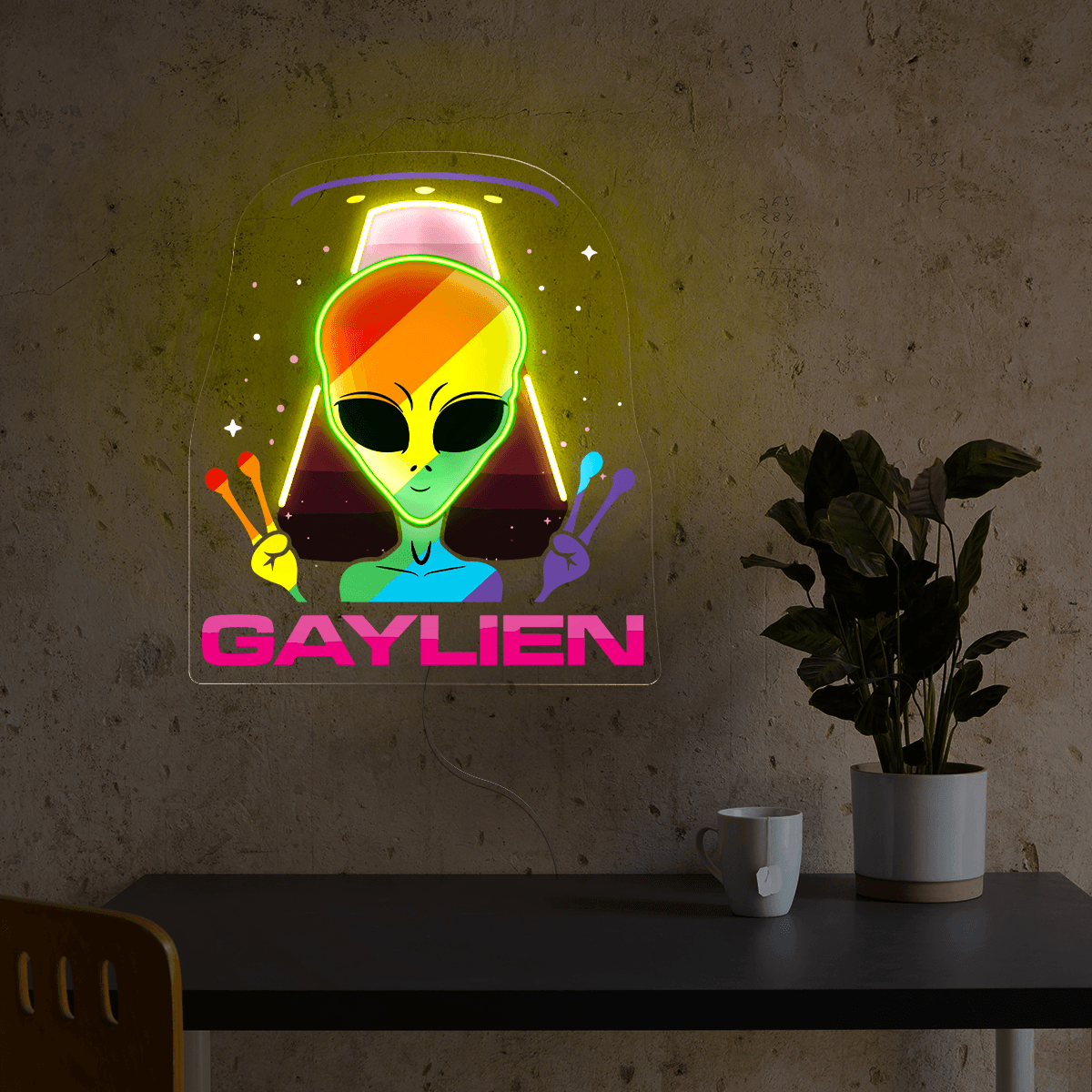 Funny LGBT Pride Gaylien Artwork Neon Sign