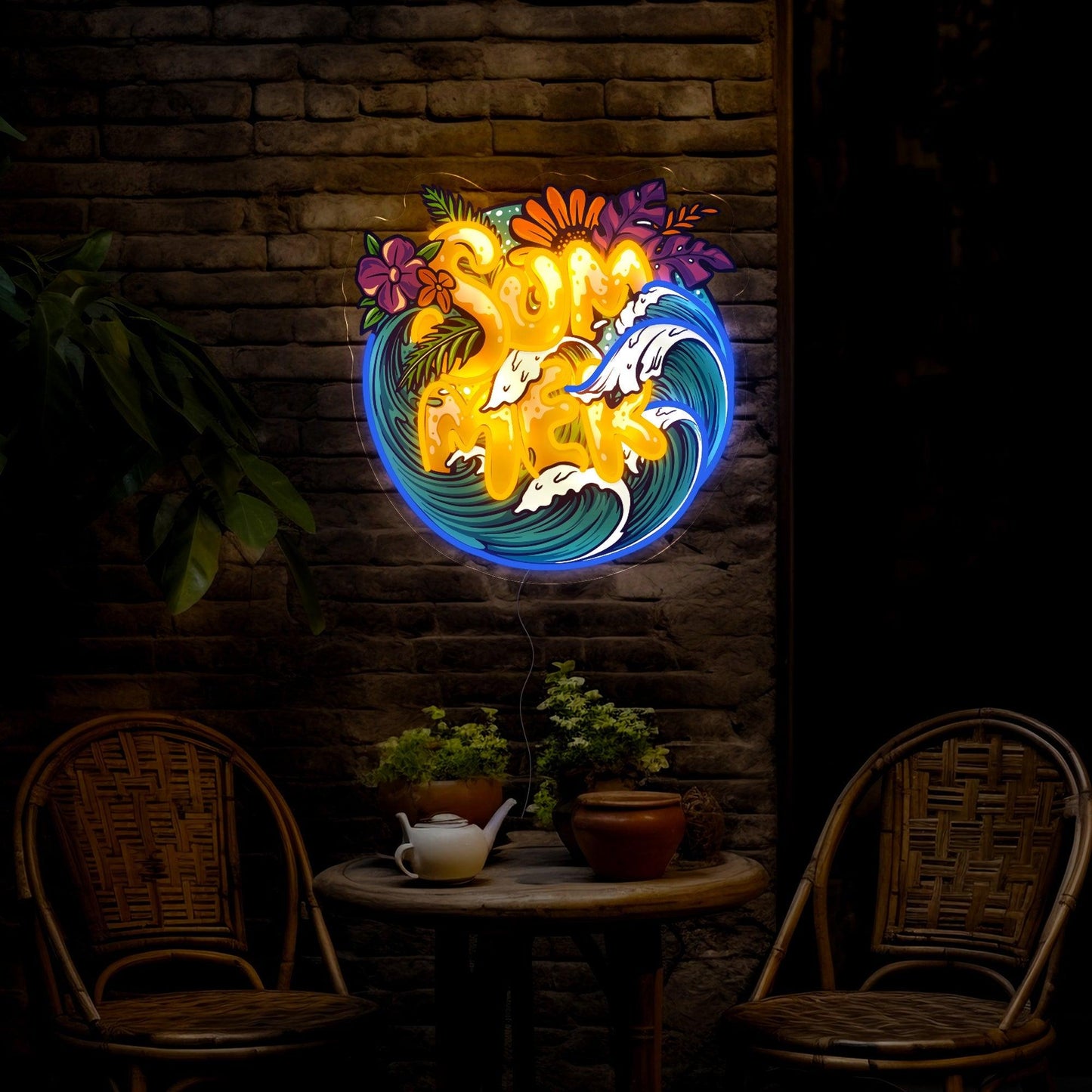 Hello Summer Tropical Artwork Neon Sign