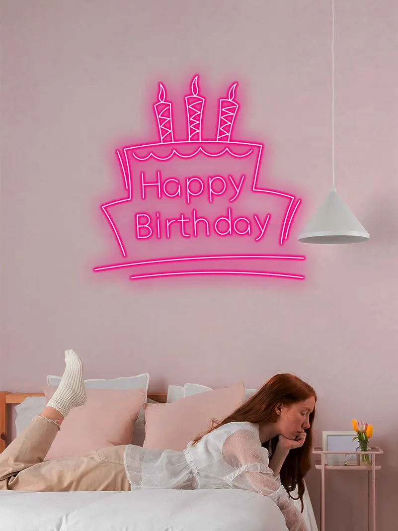 Toysign Neon Light, Happy Birthday Neon Sign with Cake & Candles - Perfect Party Decoration LED Light for All Ages, Unique Gift