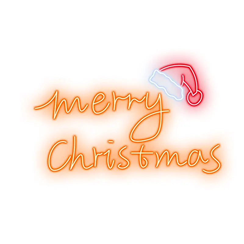 Modern Neon Christmas Sign – Merry Christmas Text with Santa Hat Glow, Trendy Wall Art for Holiday Parties or Winter Home Decor