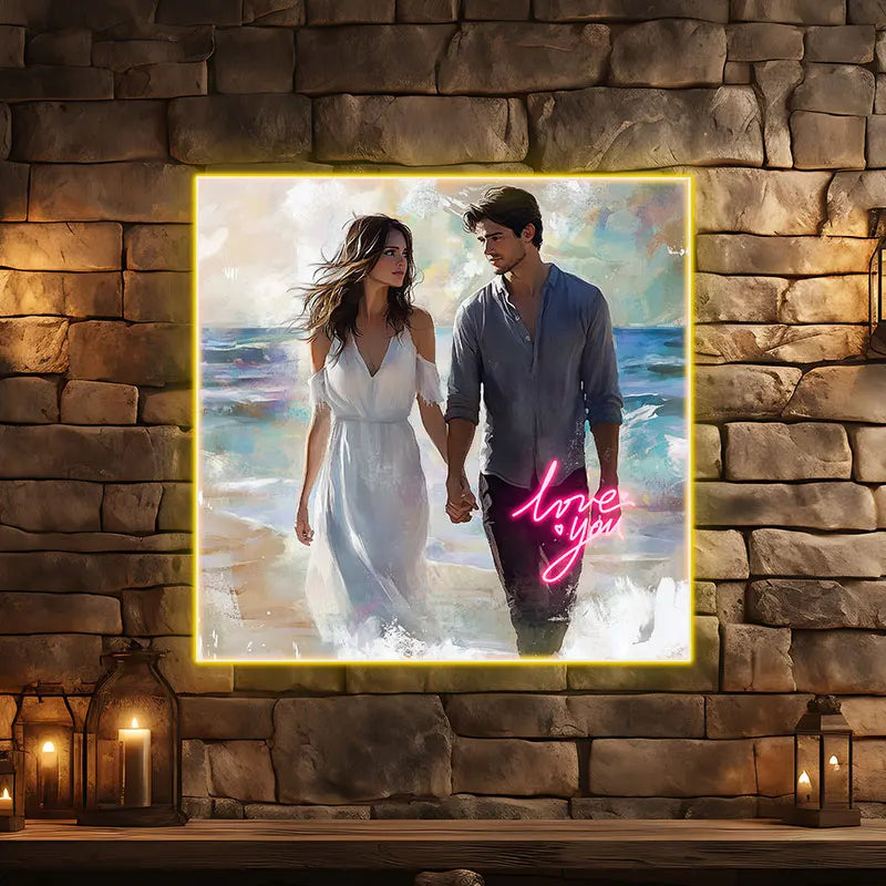 Lovers Walking On The Beach Acrylic Custom Neon Sign, Personalized LED Neon Sign Light, Perfect Gift Neon Light For Home Decor