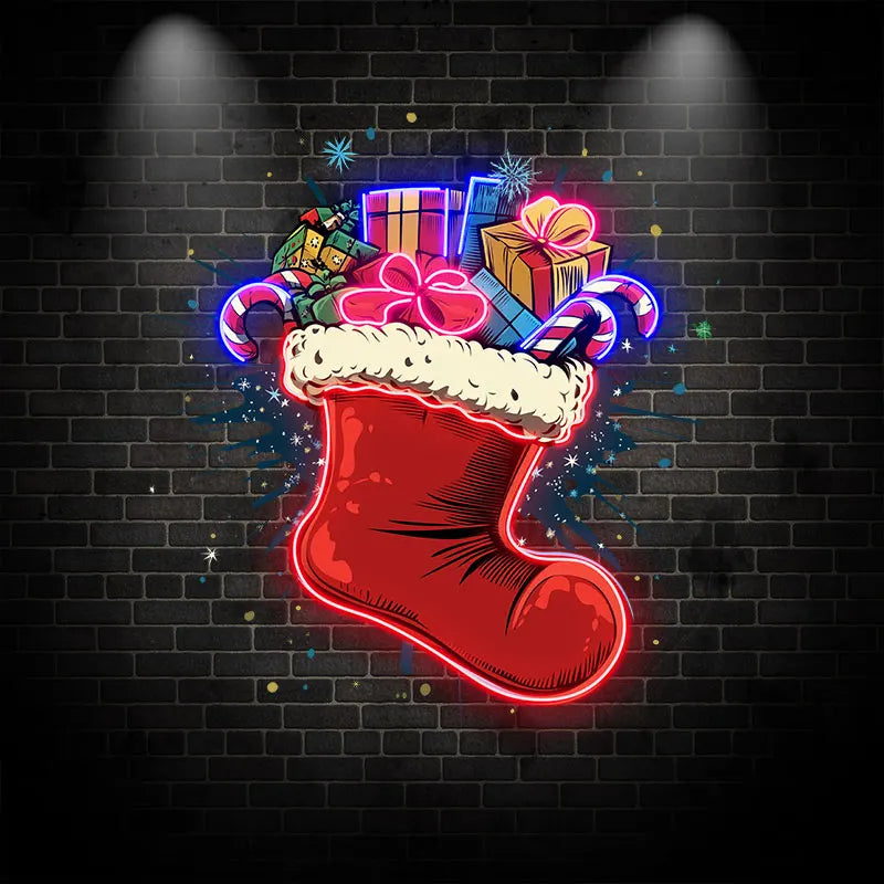 Christmas Gifts Sock Custom LED Neon Sign, Christmas Stocking Led Lights, LED Neon Acrylic Signs for Christmas Decor, Xmas Gifts