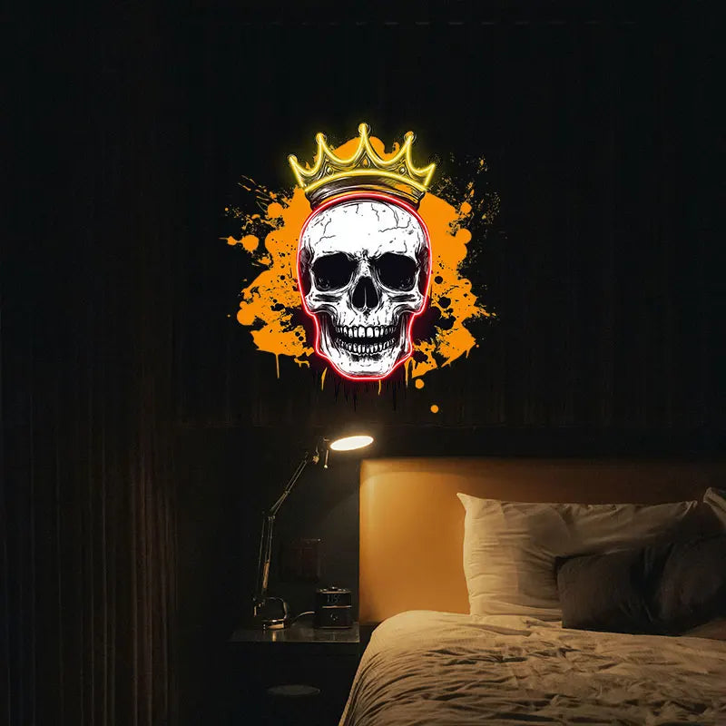 Crowned Skull Neon Sign – Edgy LED Wall Light for Man Cave, Bar, Halloween Decor or Unique Gift - Cool Gothic Vibes Neon Light