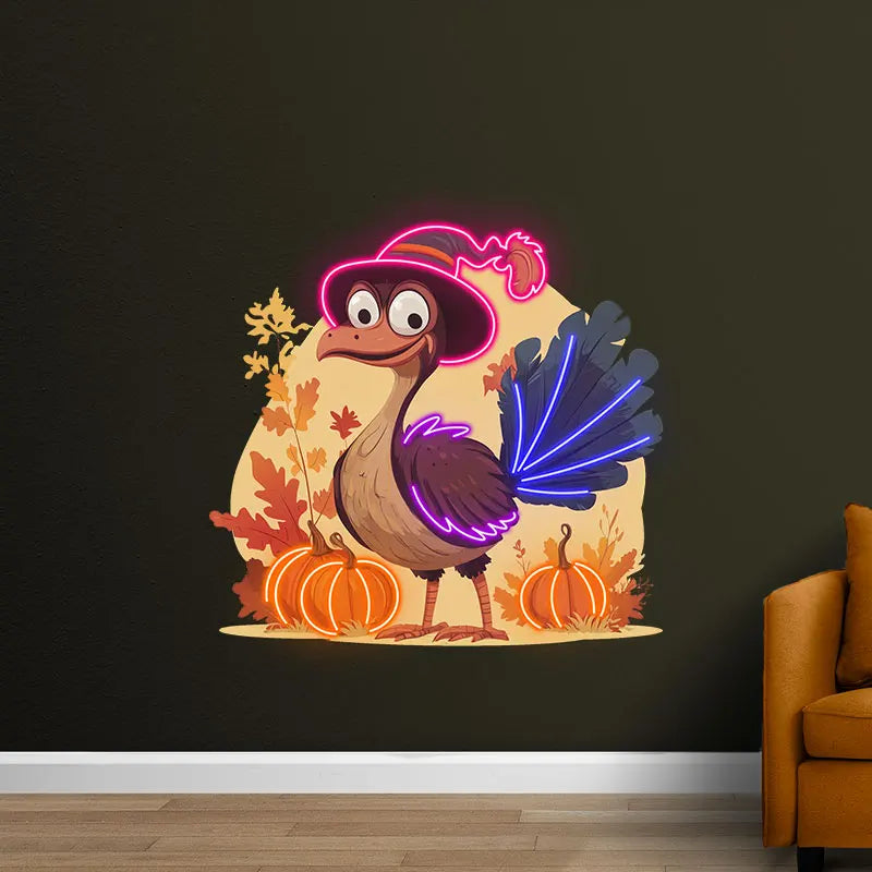 Neon Thanksgiving Turkey Light Decoration - Fun holiday decor with glowing accents to brighten up your Thanksgiving celebration!