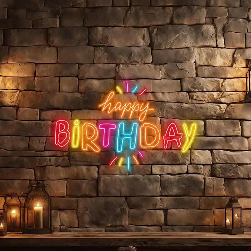 Toysign Custom Neon Light, Colorful Happy Birthday Neon Sign – LED Wall Decor for Birthdays, Party Decorations, and Photo Props