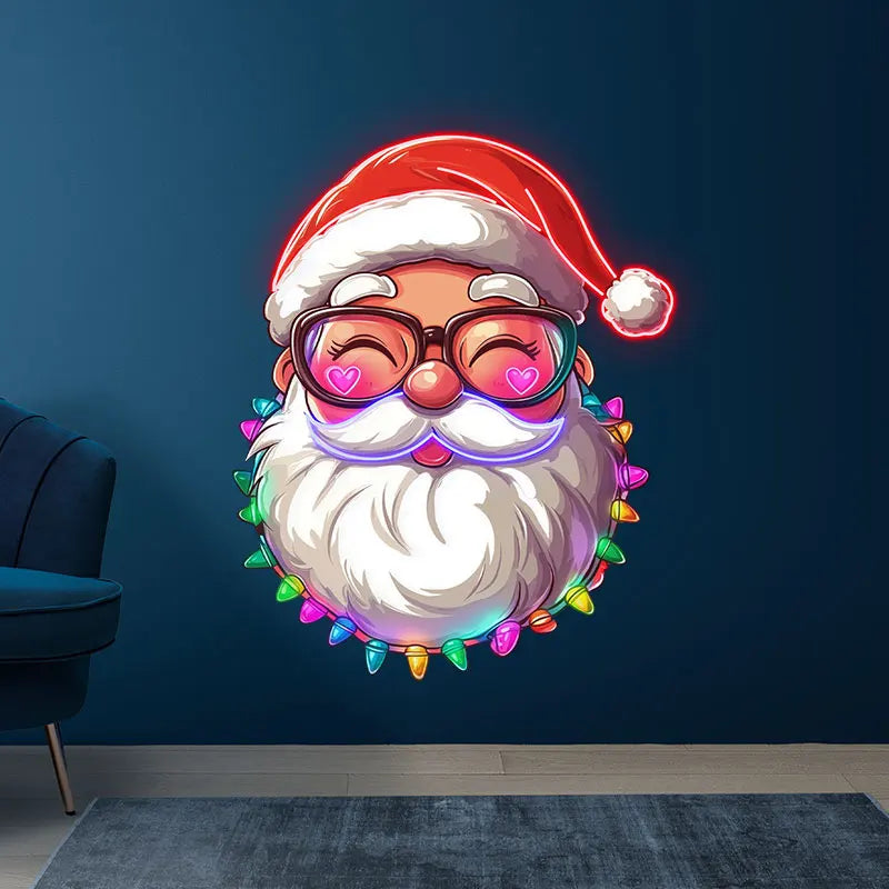 Santa Claus With Small Light Bulbs Neon Sign, LED Wall Light, Custom Neon Sign Light, Creative Neon Light For Christmas Decor