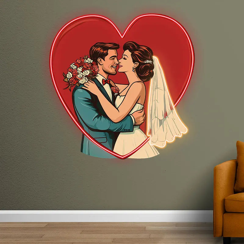 Wedding Hugging In Red Love Heart Custom LED Neon Light Sign