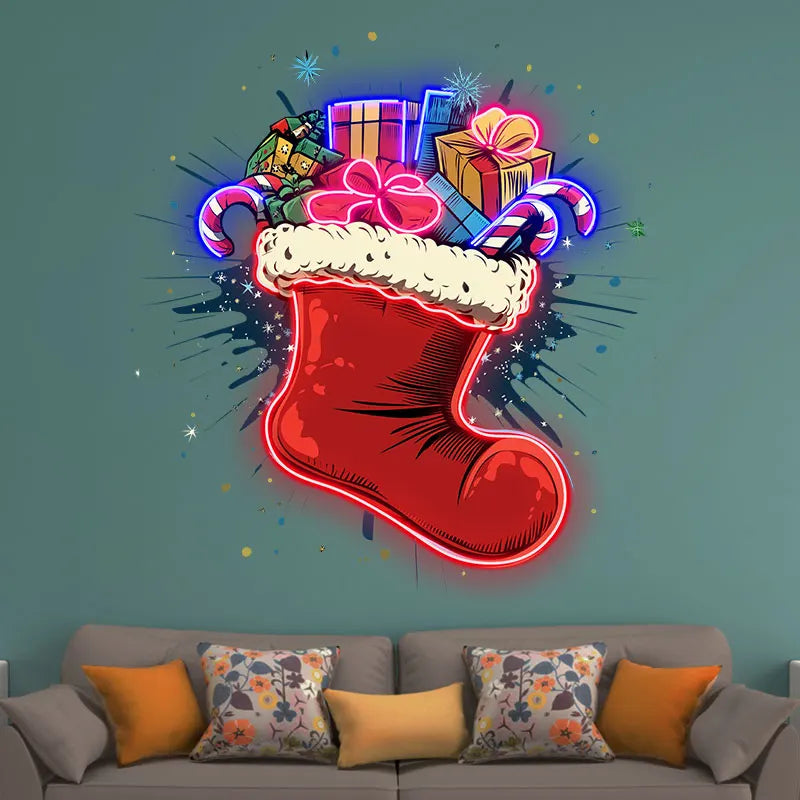 Christmas Gifts Sock Custom LED Neon Sign, Christmas Stocking Led Lights, LED Neon Acrylic Signs for Christmas Decor, Xmas Gifts