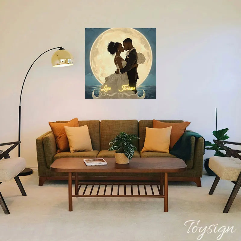 Romantic Wedding Neon Light - Moonlit Couple LED Sign, Perfect for Weddings, Anniversaries and Home Decor, Love Forever Theme