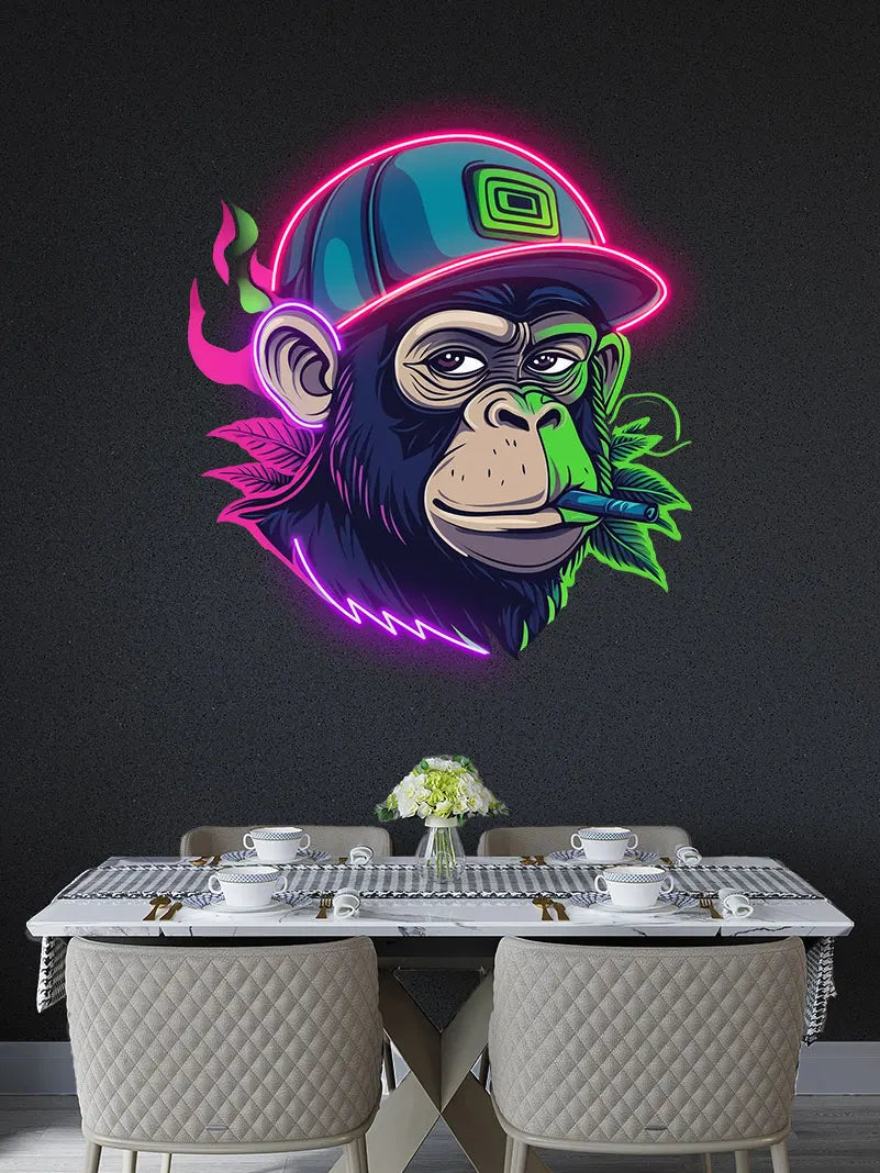 Monkey Smoking Neon Sign, Ape Custom Neon Light, Animal Neon Art Wall Art, Cool Decor for Bedroom Wall, Club Bar Man Cave Decor