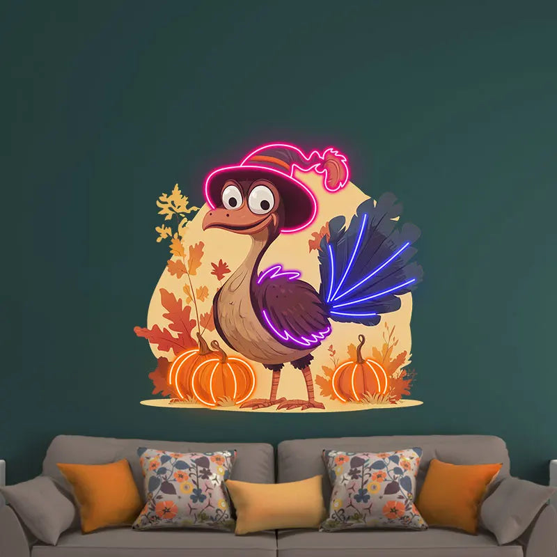Neon Thanksgiving Turkey Light Decoration - Fun holiday decor with glowing accents to brighten up your Thanksgiving celebration!