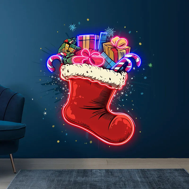 Christmas Gifts Sock Custom LED Neon Sign, Christmas Stocking Led Lights, LED Neon Acrylic Signs for Christmas Decor, Xmas Gifts