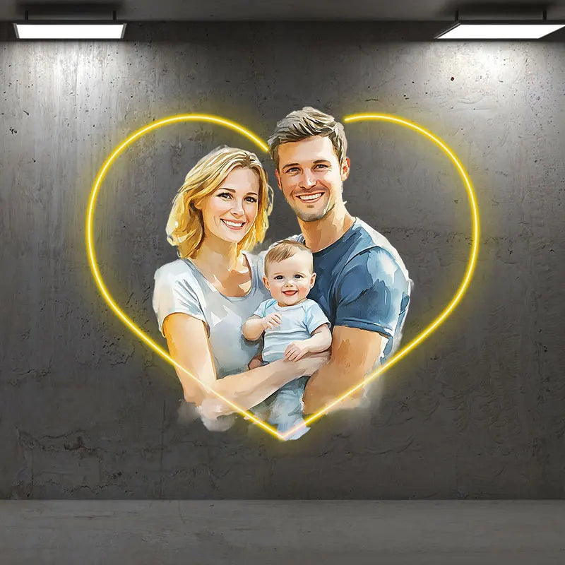 Happy Family Acrylic Custom Neon Sign, Personalized LED Light Sign, Creative Gift Neon Light For Home Decor