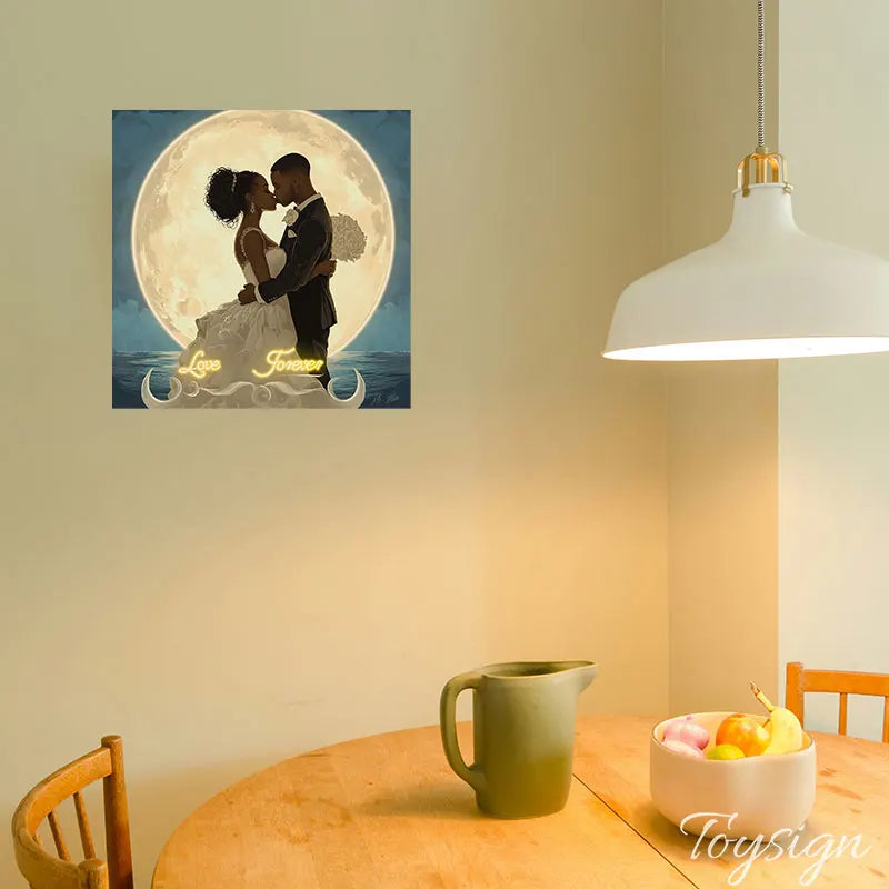 Romantic Wedding Neon Light - Moonlit Couple LED Sign, Perfect for Weddings, Anniversaries and Home Decor, Love Forever Theme