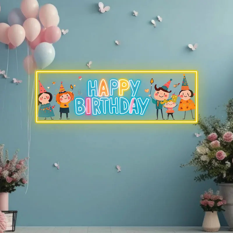 Colorful Happy Birthday Neon Sign, Fun Cartoon Style Party Decor, Perfect for Kids Bedroom, Kids Celebration & Birthday Party!