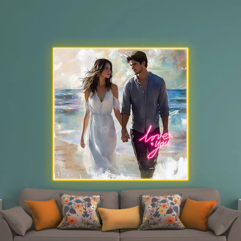 Lovers Walking On The Beach Acrylic Custom Neon Sign, Personalized LED Neon Sign Light, Perfect Gift Neon Light For Home Decor