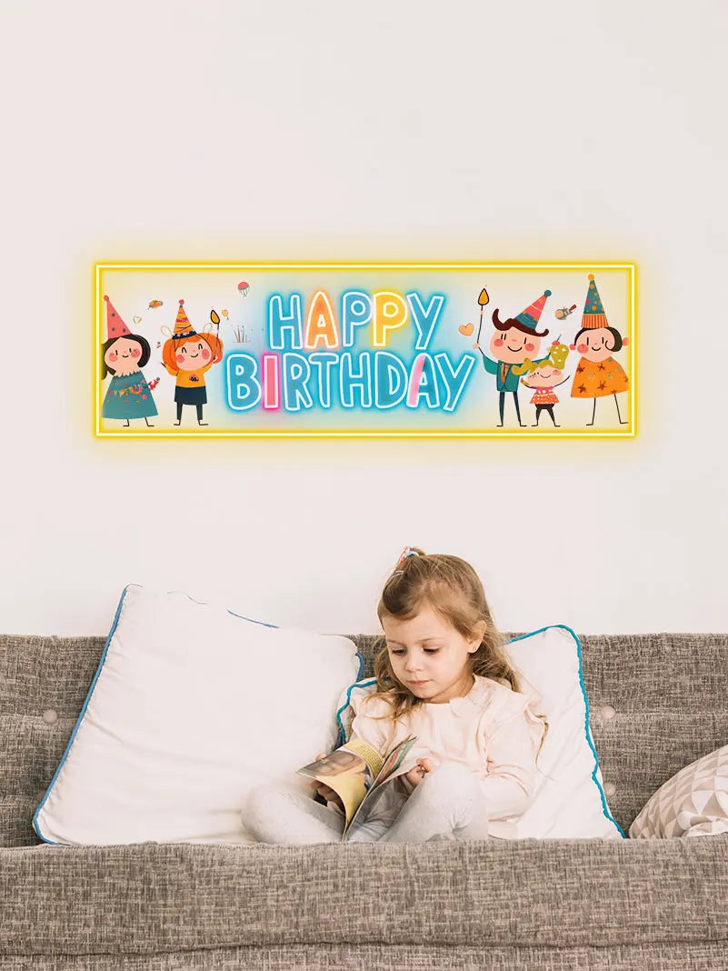 Colorful Happy Birthday Neon Sign, Fun Cartoon Style Party Decor, Perfect for Kids Bedroom, Kids Celebration & Birthday Party!