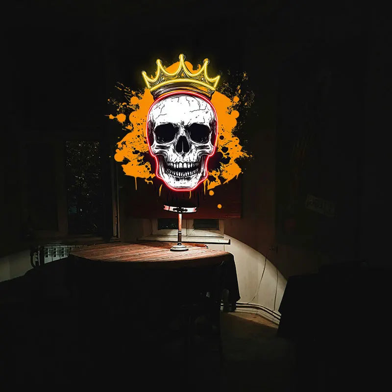 Crowned Skull Neon Sign – Edgy LED Wall Light for Man Cave, Bar, Halloween Decor or Unique Gift - Cool Gothic Vibes Neon Light