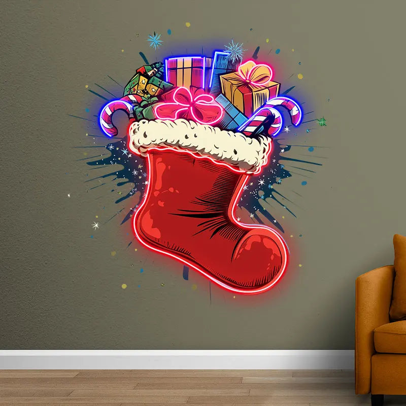 Christmas Gifts Sock Custom LED Neon Sign, Christmas Stocking Led Lights, LED Neon Acrylic Signs for Christmas Decor, Xmas Gifts