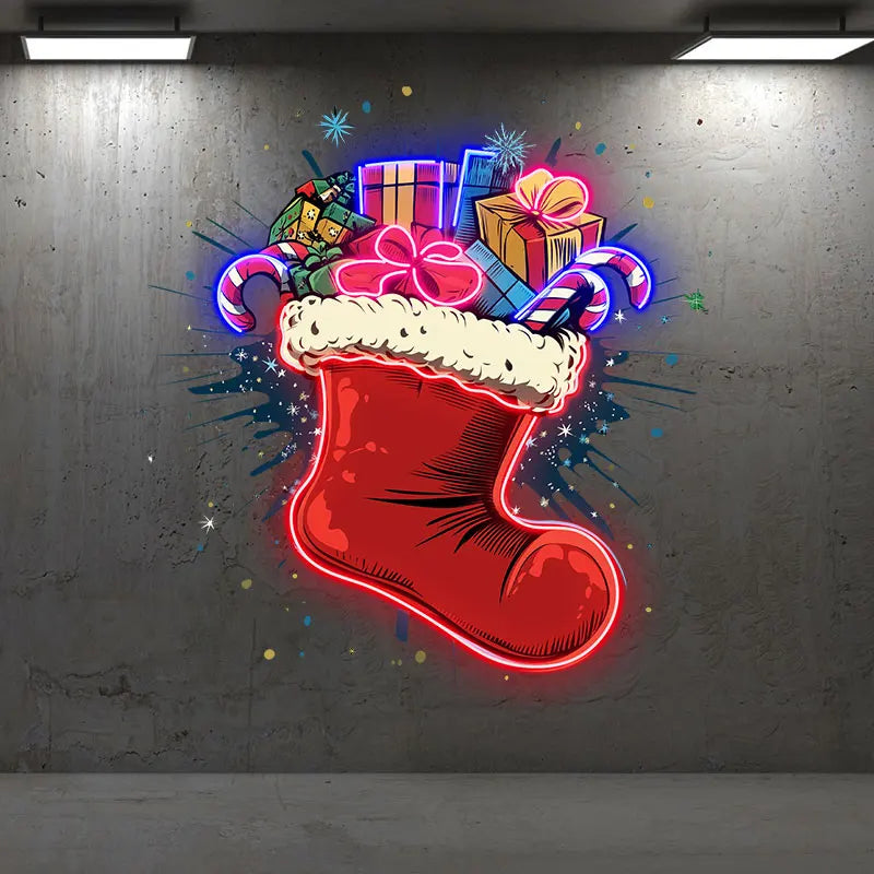 Christmas Gifts Sock Custom LED Neon Sign, Christmas Stocking Led Lights, LED Neon Acrylic Signs for Christmas Decor, Xmas Gifts