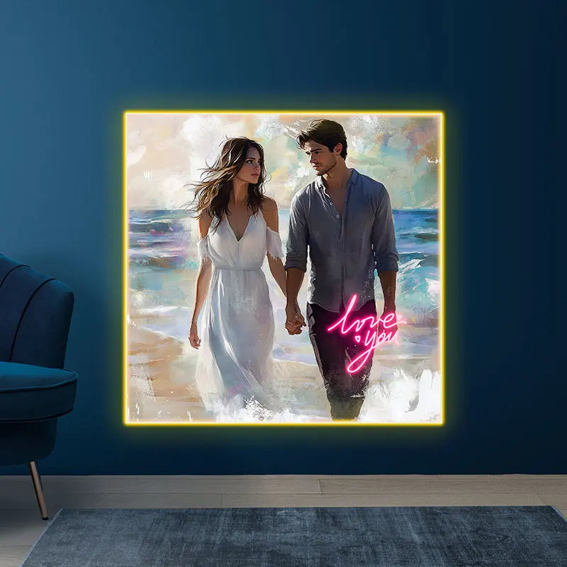 Lovers Walking On The Beach Acrylic Custom Neon Sign, Personalized LED Neon Sign Light, Perfect Gift Neon Light For Home Decor