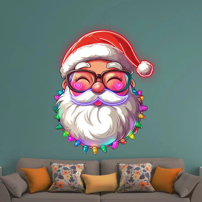 Santa Claus With Small Light Bulbs Neon Sign, LED Wall Light, Custom Neon Sign Light, Creative Neon Light For Christmas Decor