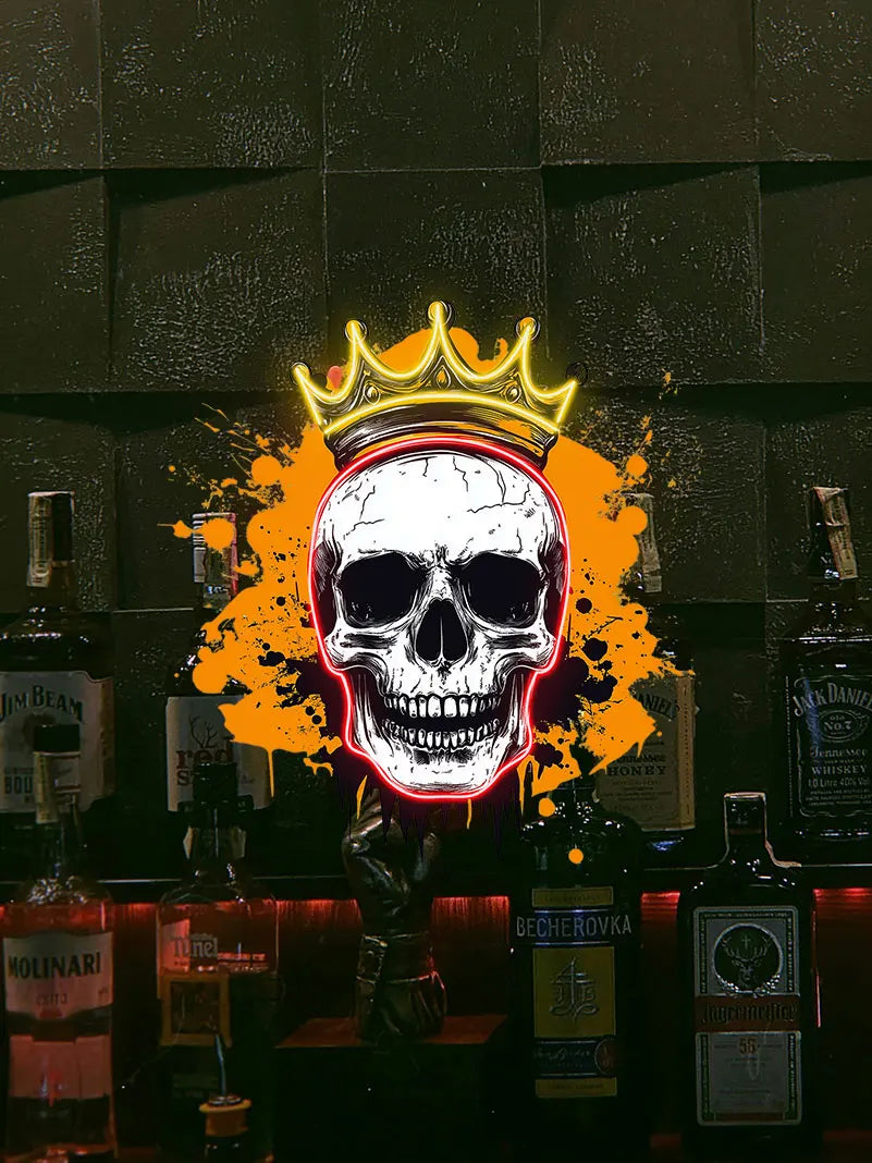Crowned Skull Neon Sign – Edgy LED Wall Light for Man Cave, Bar, Halloween Decor or Unique Gift - Cool Gothic Vibes Neon Light