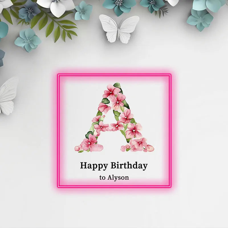 Birthday Neon Sign with Flowers Letter, Name Neon Sign for Birthday Party, Birthday Gift for Room Decor, Colorful Party Supplies