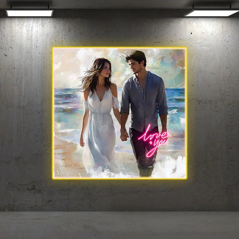 Lovers Walking On The Beach Acrylic Custom Neon Sign, Personalized LED Neon Sign Light, Perfect Gift Neon Light For Home Decor