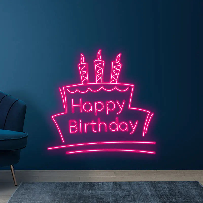 Toysign Neon Light, Happy Birthday Neon Sign with Cake & Candles - Perfect Party Decoration LED Light for All Ages, Unique Gift