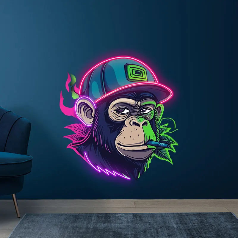 Monkey Smoking Neon Sign, Ape Custom Neon Light, Animal Neon Art Wall Art, Cool Decor for Bedroom Wall, Club Bar Man Cave Decor