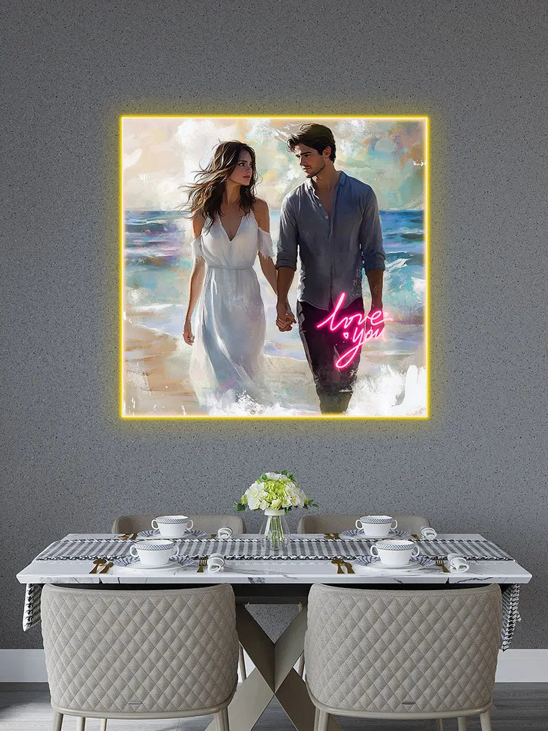 Lovers Walking On The Beach Acrylic Custom Neon Sign, Personalized LED Neon Sign Light, Perfect Gift Neon Light For Home Decor